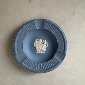 Vintage English Blue Jasperware Wedgwood Ashtray Cigar Cigarette