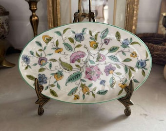 Bandeja ovalada vintage Minton Haddon Hall con borde verde
