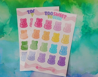 Gummy Bear Sticker Sheet: Sparkly Waterproof Stickers