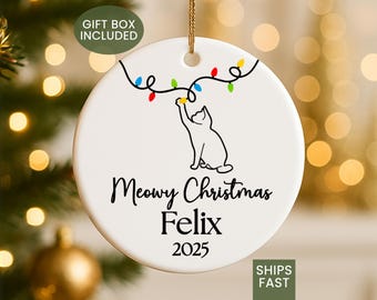 Meowy Christmas Ornament - Personalized Cat Owner Gift with Cat's Name Decor Cat Lover Gift Idea Custom Cat Ornament Cat Mom Bauble