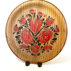 Vintage Handpainted Wooden Plate | Rustic Floral Design | Boho Wall Decor | Folk Art–inspired Home Decor