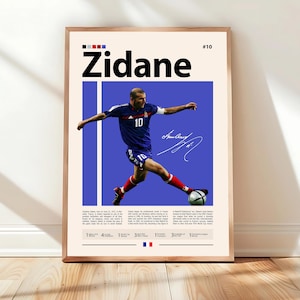 Pôster de Zinedine Zidane, jogador de futebol francês, presentes de futebol, pôster esportivo, pôster de jogador de futebol, arte de parede de futebol, pôsteres esportivos para quarto