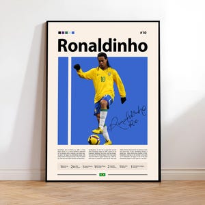 Ronaldinho Poster, Brazil Football Poster, Soccer Gifts, Sports Poster, Football Player Poster, Soccer Wall Art, Sports Bedroom Posters