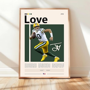 Jordan Love Poster, Green Bay Packers Print, NFL Poster, Sports Poster, NFL Fans, Football Poster, NFL Wall Art, Sports Bedroom Posters