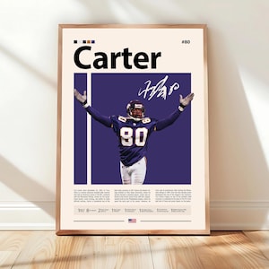Póster de Chris Carter, impresión de los Minnesota Vikings, póster de la NFL, póster deportivo, aficionados de la NFL, póster de fútbol americano, arte mural de la NFL, póster deportivo para dormitorio