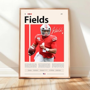 Poster di Justin Fields, poster dei Chicago Bears, poster della NFL, poster sportivo, fan della NFL, poster di football americano, arte murale della NFL, poster sportivi per camera da letto