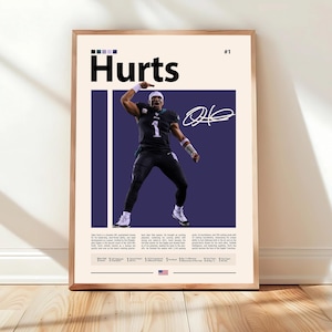 Jalen Hurts Poster, Eagles Wall Art, Philadelphia Football Print, NFL Decor, Quarterback Artwork, Eagles Fan Gift, Man Cave Sports Print