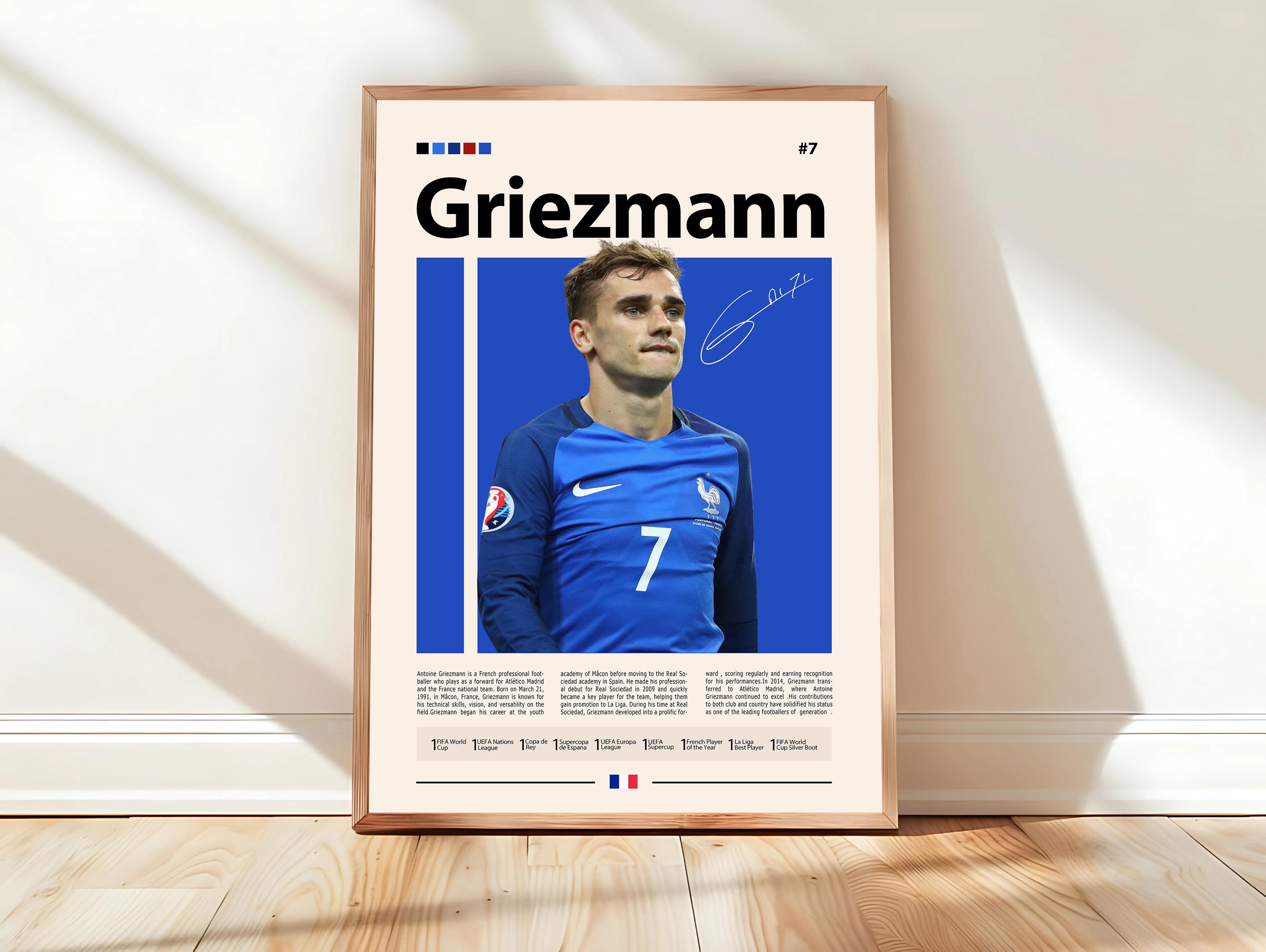 Antoine Griezmann Atlético Madrid & France Football Legend Poster, World Cup Champion Wall Art, Soccer Memorabilia, La Liga Star Print