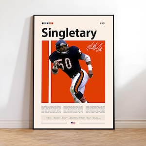 Mike Singletary Poster, Chicago Bears Print, NFL Poster, Sports Poster, NFL Fans, Football Poster, NFL Wall Art, Sports Bedroom Posters
