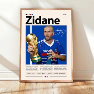 Pôster de Zinedine Zidane, jogador de futebol francês, presentes de futebol, pôster esportivo, pôster de jogador de futebol, arte de parede de futebol, pôsteres esportivos para quarto