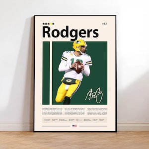 Aaron Rodgers Poster, Green Bay Packers Print, NFL Poster, Sports Poster, NFL Fans, Football Poster, NFL Wall Art, Sports Bedroom Posters