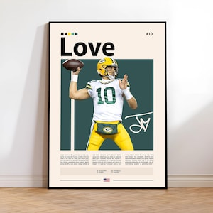 Jordan Love Poster, Green Bay Packers Print, NFL Wall Art, Football Player Decor, Packers Fan Gift, Sports Bedroom, Man Cave Print