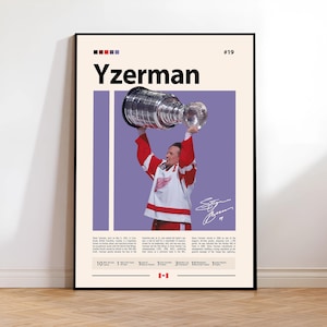 Steve Yzerman Poster, Detroit Red Wings Poster, NHL Poster, Hockey Poster, Sports Poster, Mid-Century Modern, Sports Bedroom Posters