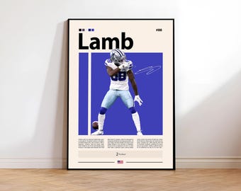 CeeDee Lamb Poster, Dallas Cowboys Print, NFL Poster, Sports Poster, Football Poster, NFL Wall Art, Sports Bedroom Posters
