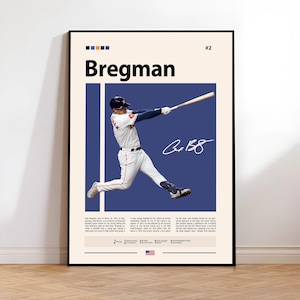 Pôster de Alex Bregman, impressão do Houston Astros, arte de parede da MLB, decoração de jogador de beisebol, presente para fãs do Astros, quarto esportivo, impressão de caverna do homem