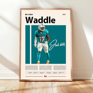 Poster di Jaylen Waddle, stampa dei Miami Dolphins, poster della NFL, poster sportivo, fan della NFL, poster di football, arte murale della NFL, poster sportivi per la camera da letto