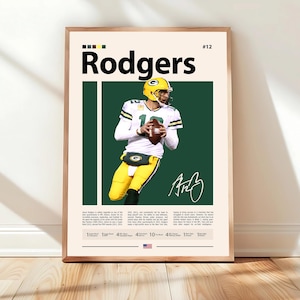 Aaron Rodgers Poster, Green Bay Packers Print, NFL Poster, Sports Poster, NFL Fans, Football Poster, NFL Wall Art, Sports Bedroom Posters