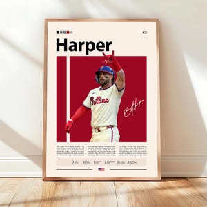 Bryce Harper Poster, Philadelphia Phillies Print, MLB Wall Art, Baseball Player Decor, Phillies Fan Gift, Sports Bedroom, Man Cave Print