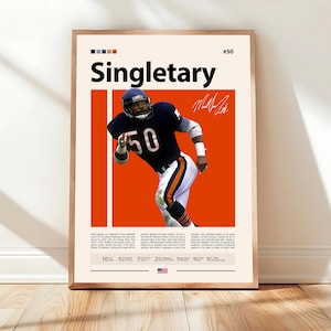 Mike Singletary Poster, Chicago Bears Print, NFL Poster, Sports Poster, NFL Fans, Football Poster, NFL Wall Art, Sports Bedroom Posters