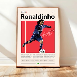 Ronaldinho Poster, Brazil Football Poster, Soccer Gifts, Sports Poster, Football Player Poster, Soccer Wall Art, Sports Bedroom Posters