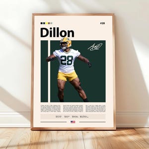 Poster di A. J. Dillon, stampa dei Green Bay Packers, poster della NFL, poster sportivo, fan della NFL, poster di football, arte murale della NFL, poster sportivi per la camera da letto