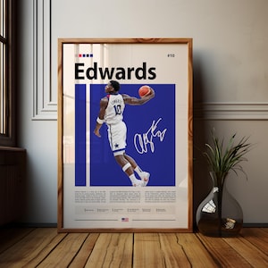 Anthony Edwards Minnesota Timberwolves Poster, NBA Wall Art, Basketball Print, Timberwolves Fan Gift, Sports Room Decor, Edwards Artwork