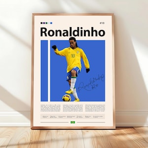 Ronaldinho Poster, Brazil Football Poster, Soccer Gifts, Sports Poster, Football Player Poster, Soccer Wall Art, Sports Bedroom Posters