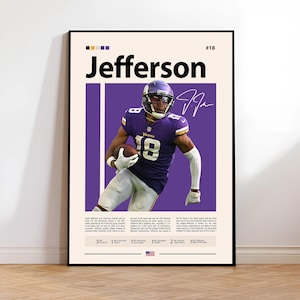 Justin Jefferson Poster, Minnesota Vikings Print, NFL Wall Art, Football Player Decor, Vikings Fan Gift, Sports Bedroom, Man Cave Print
