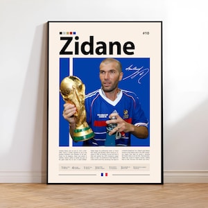 Pôster de Zinedine Zidane, jogador de futebol francês, presentes de futebol, pôster esportivo, pôster de jogador de futebol, arte de parede de futebol, pôsteres esportivos para quarto