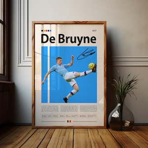 Kevin De Bruyne Manchester City Wall Art, pôster de craque de futebol, impressão de maestro do meio-campo da Bélgica, decoração de estrela da Premier League