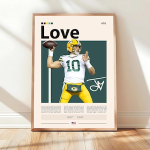 Jordan Love Poster, Green Bay Packers Print, NFL Poster, Sports Poster, NFL Fans, Football Poster, NFL Wall Art, Sports Bedroom Posters