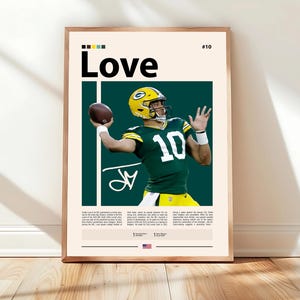Jordan Love Poster, Green Bay Packers Print, NFL Poster, Sports Poster, NFL Fans, Football Poster, NFL Wall Art, Sports Bedroom Posters