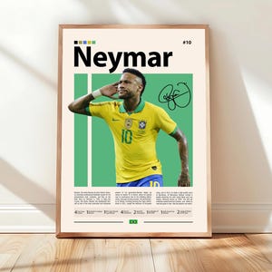 Neymar Poster, Brazil Soccer Poster, Soccer Gifts, Sports Poster, Football Player Poster, Soccer Wall Art, Sports Bedroom Posters