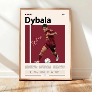 Paulo Dybala AS Roma & Argentina Football Poster, Soccer Star Wall Art, Retro Sports Print, Vintage Football Decor, Juventus Legend
