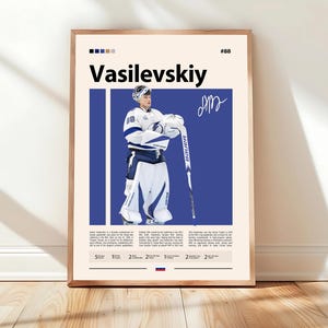 Andrei Vasilevskiy Poster, Tampa Bay Lightning Poster, NHL Poster, Hockey Poster, Sports Poster, Mid-Century Modern, Sports Bedroom Posters