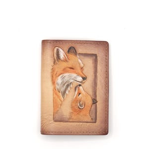 Cartera de cuero Alohaleather tallado a mano – Monedero mini Fox & Cub