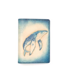 Hand-Carved Whale Mini Leather Wallet – Ocean Lover Gift, Handmade Slim Wallet, Marine Life Art, Whale Wallet