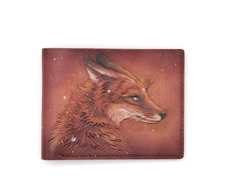 Cartera de piel tallada a mano con forma de zorro marrón: cartera hecha a mano con forma de animal del bosque, regalo inspirado en la naturaleza, accesorio de piel rústica, Alohaleather