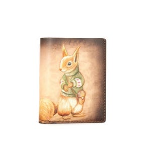 Tall Bifold Leather Wallet with Dressed Squirrel – Hand-Carved Woodland Animal Wallet – Cute Leather Gift – Handmade Wallet – Men&#39;s Bifold