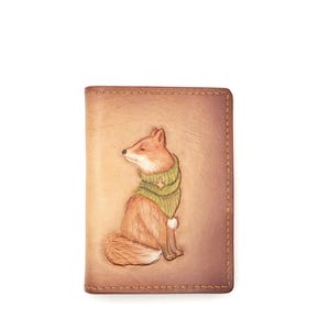 Mini portefeuille en cuir avec renard sculpté à la main - Portefeuille en cuir fait main, portefeuille animal, portefeuille minimaliste, cadeau renard forestier