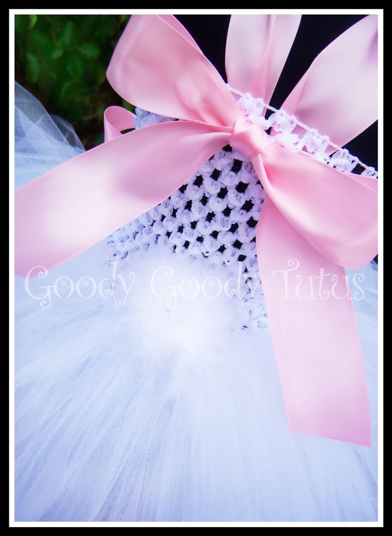 LITTLE BUNNY LOVE White Crocheted Bunny Tutu Dress with Ear Clippies and Headband image 2