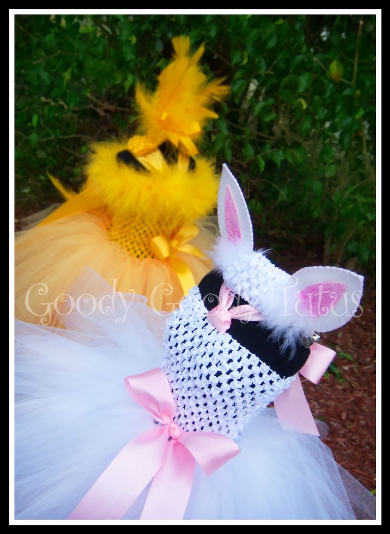 LITTLE BUNNY LOVE White Crocheted Bunny Tutu Dress with Ear Clippies and Headband image 4