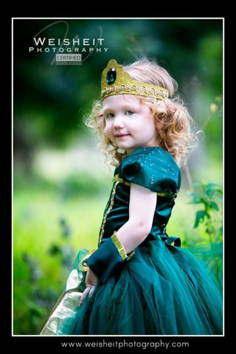 BRAVE LITTLE PRINCESS Merida Inspired Corset Top and Tutu Set with Wrist Cuffs and Tiara
