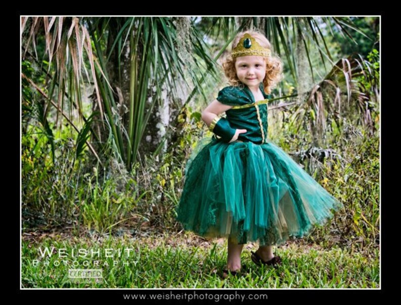 BRAVE LITTLE PRINCESS Merida Inspired Corset Top and Tutu Set with Wrist Cuffs and Tiara