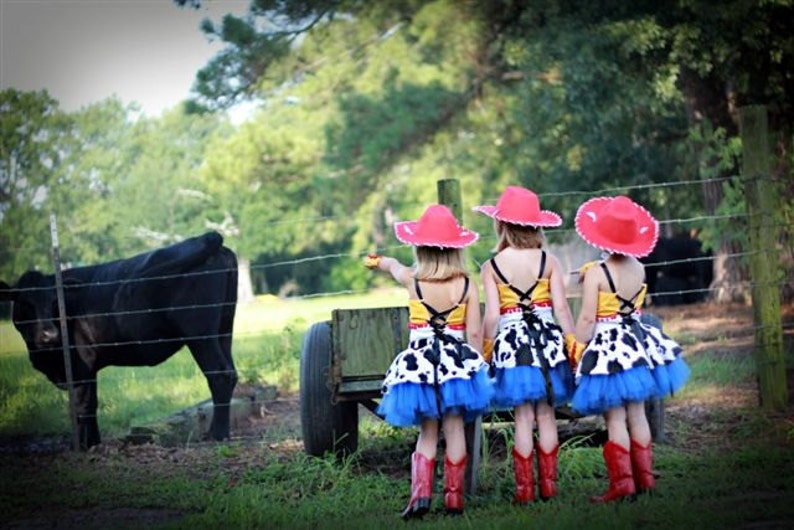 STORYTIME COWGIRL Jessie Inspired 5pc Tutu Set with Corseted Top, Twirl Skirt, Wrist Cuffs and Cowgirl Hat image 4