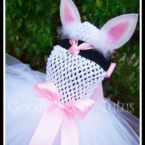 LITTLE BUNNY LOVE White Crocheted Bunny Tutu Dress with Ear Clippies and Headband image 1