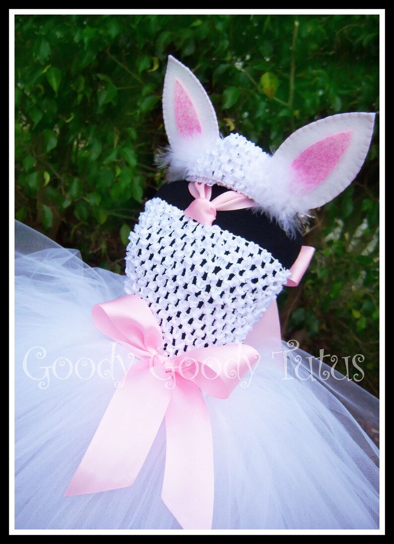 LITTLE BUNNY LOVE White Crocheted Bunny Tutu Dress with Ear Clippies and Headband image 1