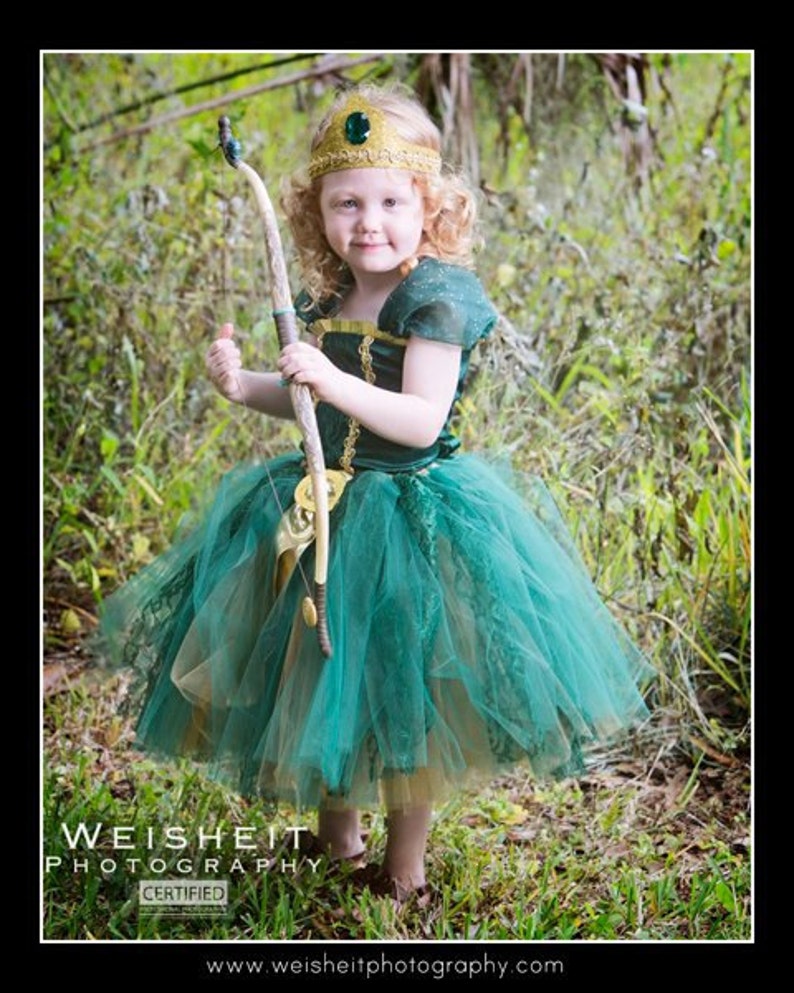BRAVE LITTLE PRINCESS Merida Inspired Corset Top and Tutu Set with Wrist Cuffs and Tiara