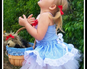 CAMINO DE PAVIMENTOS AMARILLOS Tutú de Dorothy inspirado en el Mago de Oz con falda con volantes, top con corsé y pinzas para el pelo con lazos