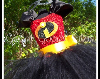 INCREDIBLY DASHING Incredibles Inspired Tutu Dress with Sparkly Felt Eyemask